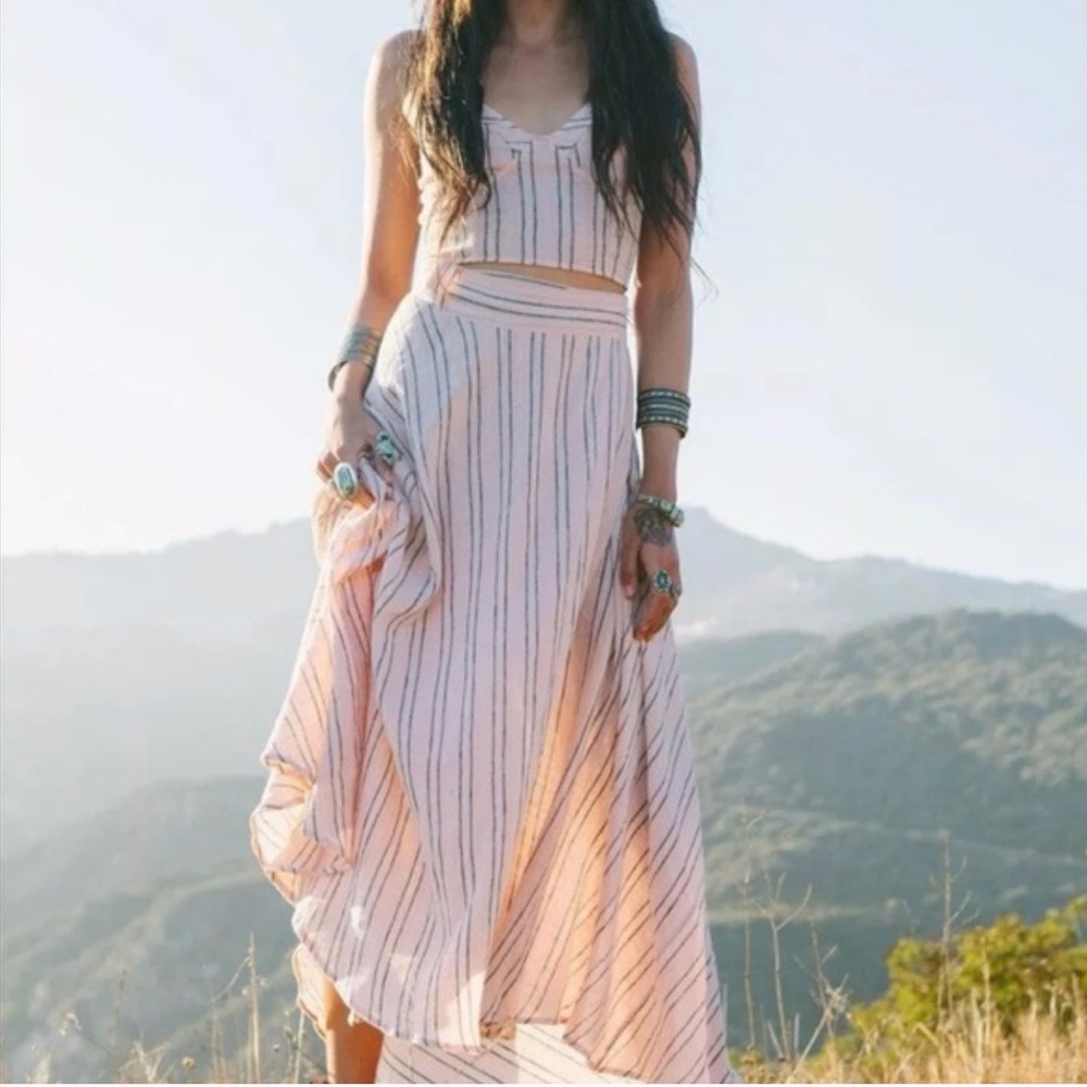 Spell High Low Skirt in Pink and White Stripes